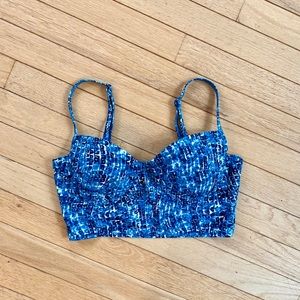 EUC Blue Watercolor Underwire Midi Swim Top